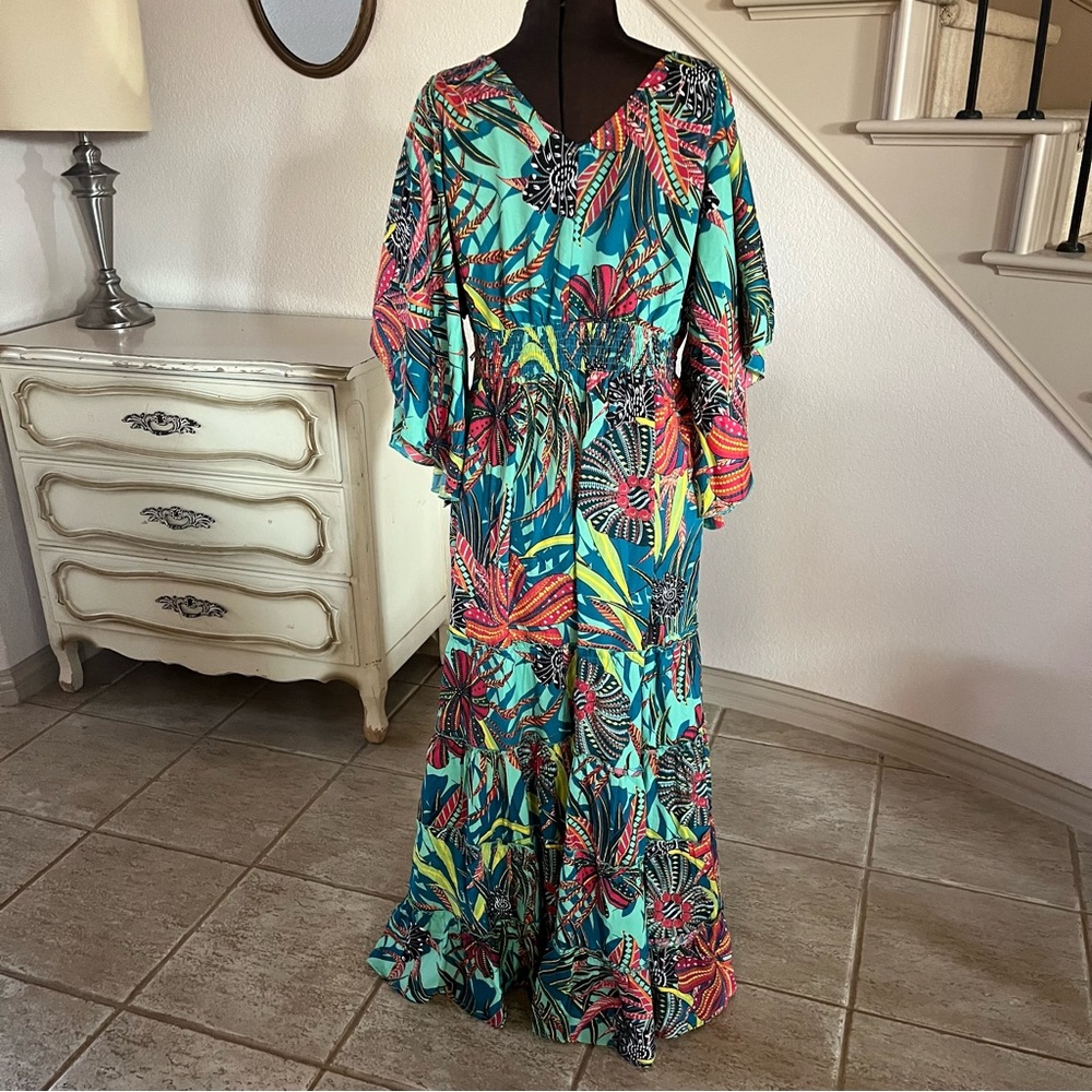 Anthropologie Boemo Aqua Multicolor Floral Maxi Dress - Picture 7 of 13